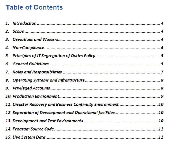44 With this user-friendly template, you will have access to a meticulously crafted policy document that outlines the necessary guidelines and controls to ensure proper segregation of duties. The template covers key areas such as access management, system administration, change management, and incident response, helping you establish a secure and accountable IT environment.