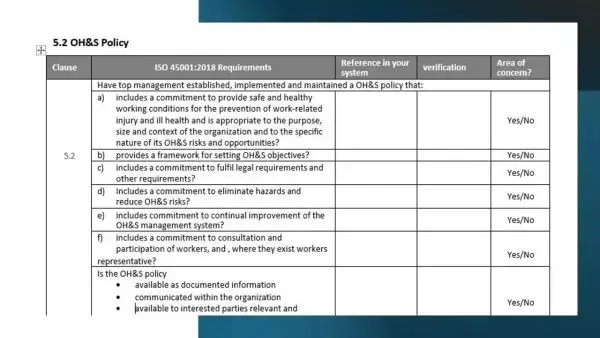 ISO 45001 Assessment Tool