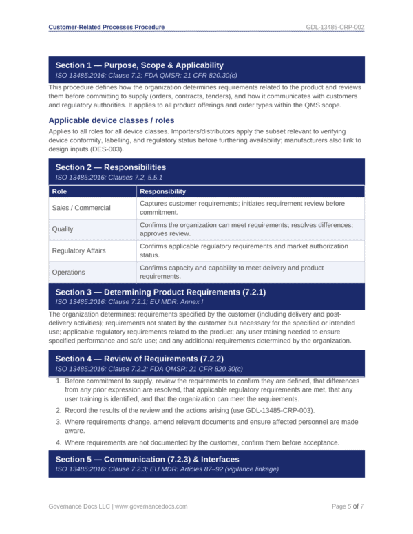 ISO 13485 documentation for quality management system processes.