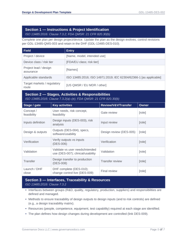 ISO 13485 documentation template for medical device quality management system.