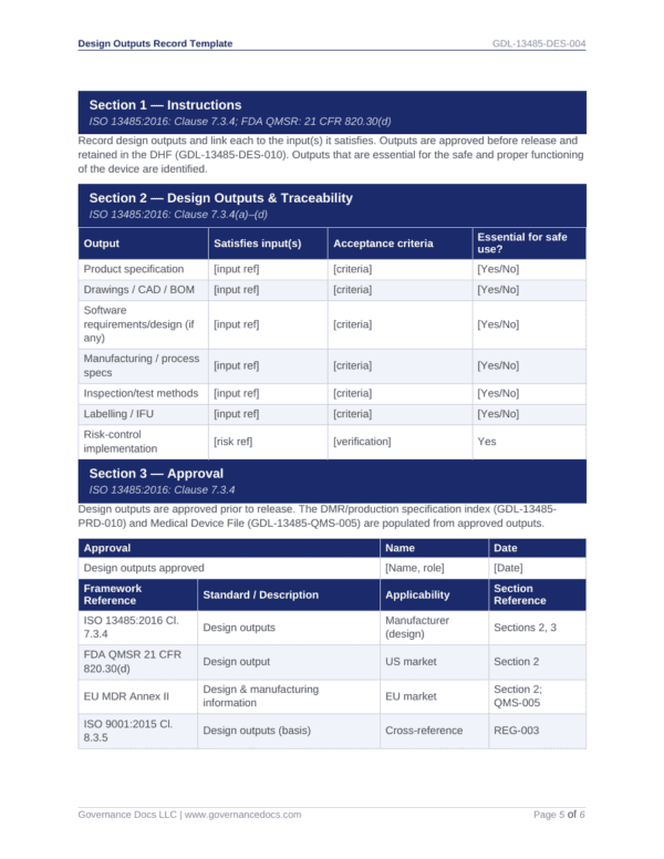 ISO 13485 documentation templates for medical device quality management systems.