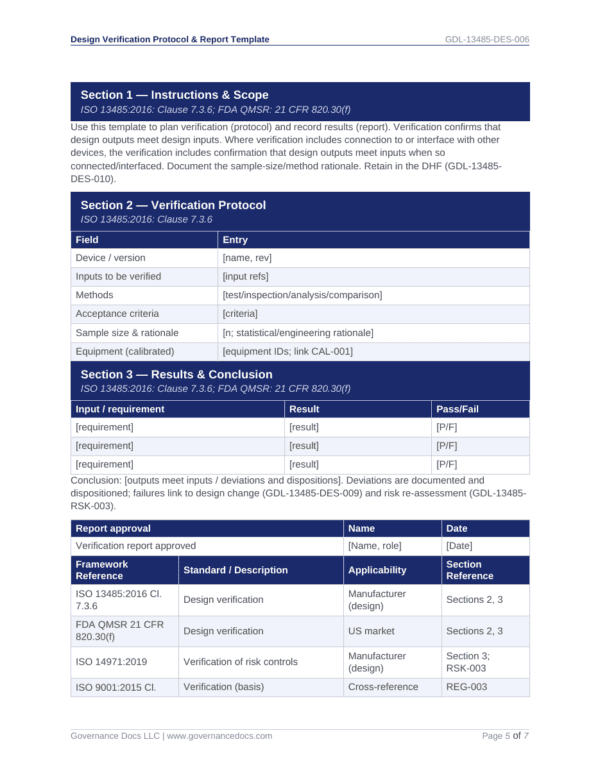 ISO 13485 documentation and verification process for medical device quality management.