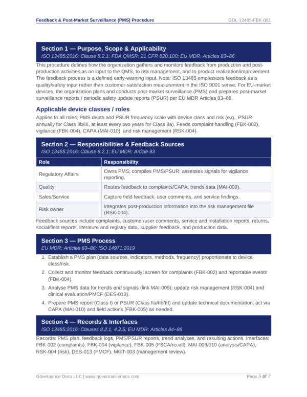 ISO 13485 documentation and templates for medical device quality management.