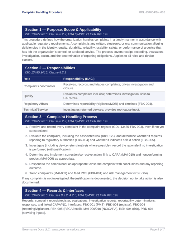 ISO 13485 documentation and procedures for medical device quality management.