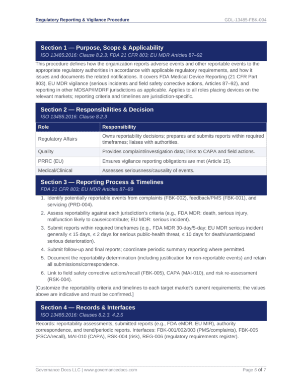 ISO 13485 documentation and procedures for medical device quality management.