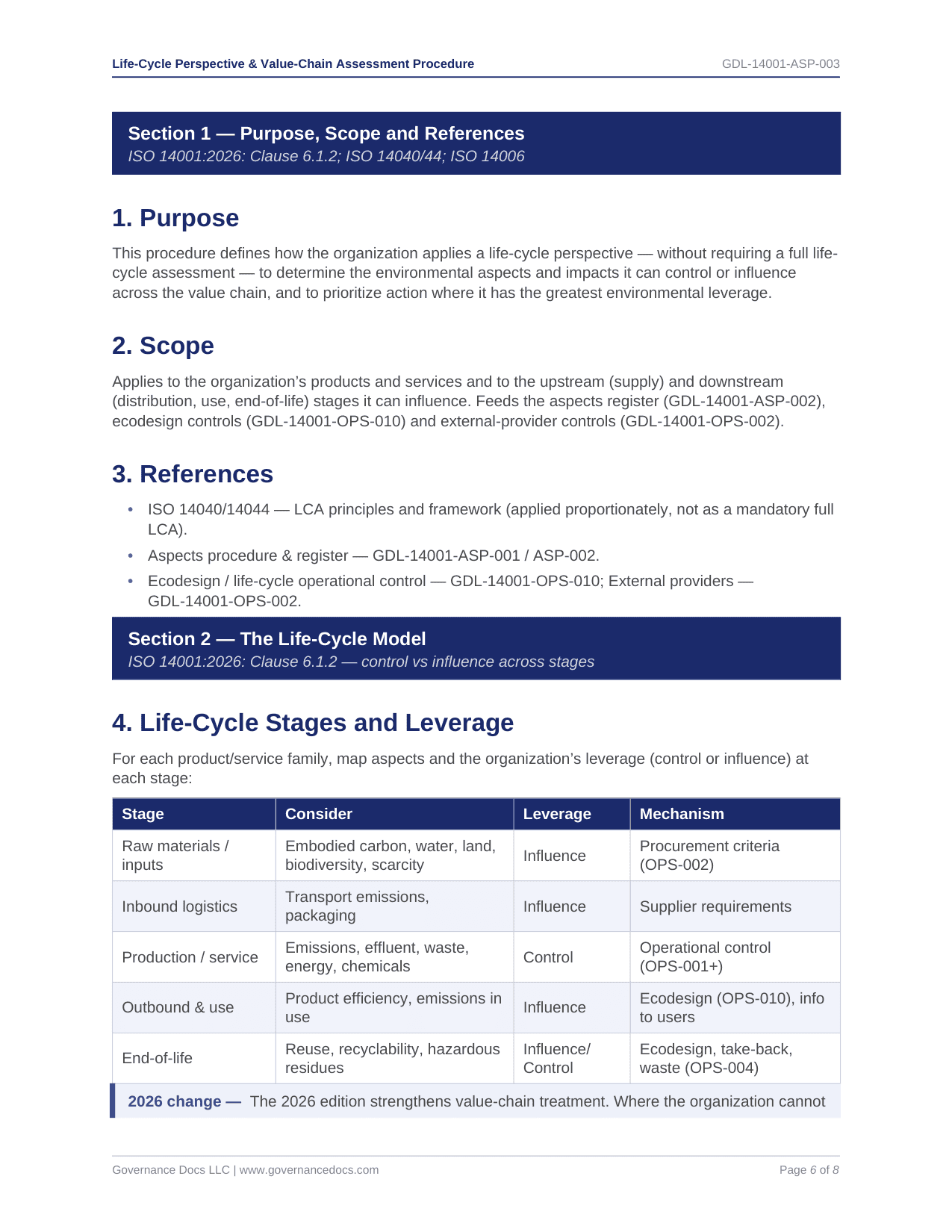 Life Cycle Value Chain Assessment Procedure - ISO 14001 template preview