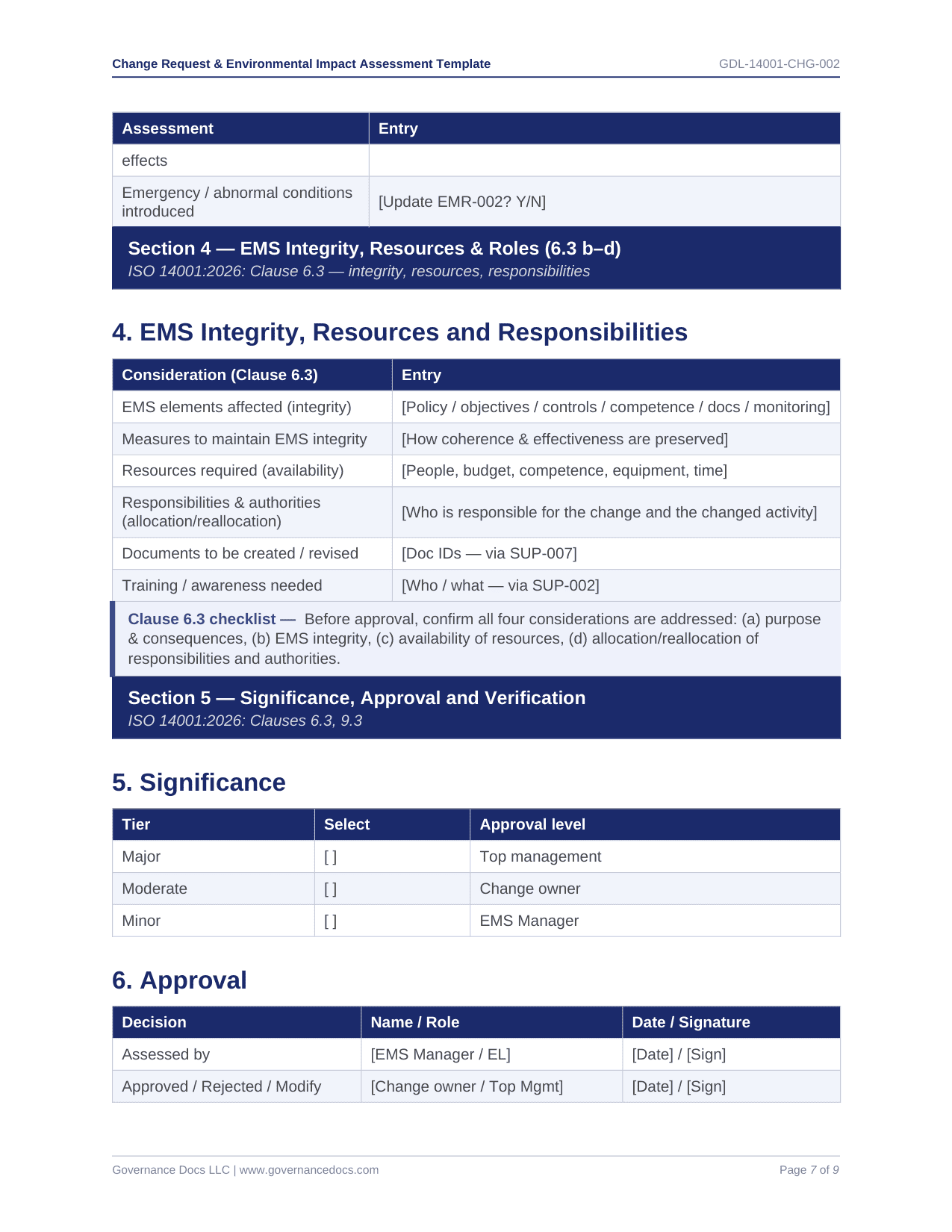 Change Request Environmental Impact Assessment Template - ISO 14001 template preview