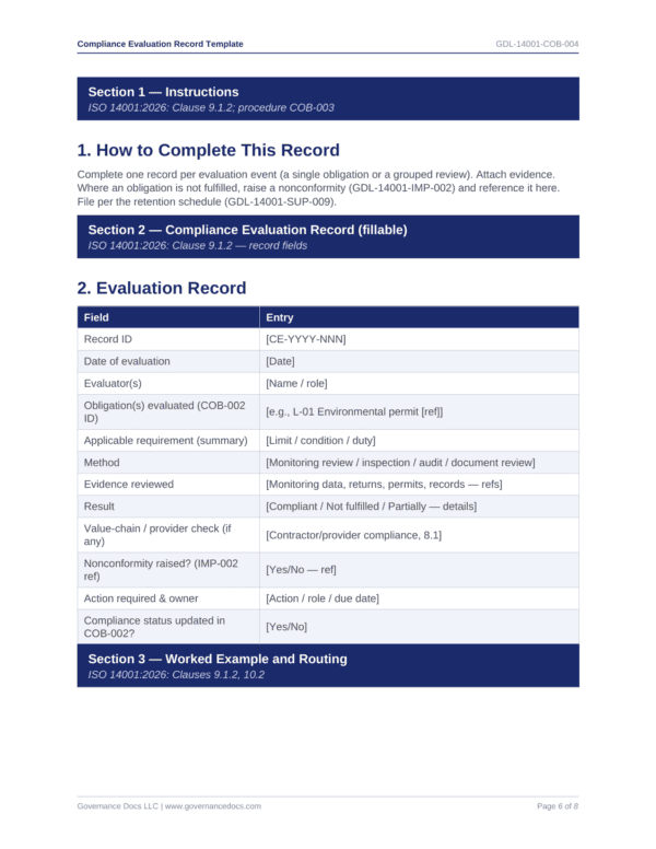 Compliance Evaluation Record Template Best Page P6 600x776 - ISO 14001 template preview
