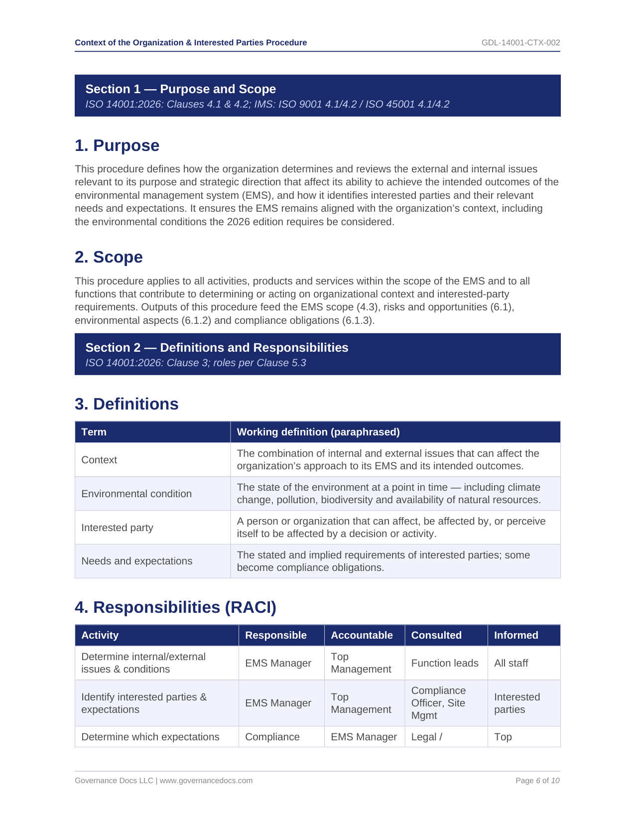 Context Interested Parties Procedure - ISO 14001 template preview