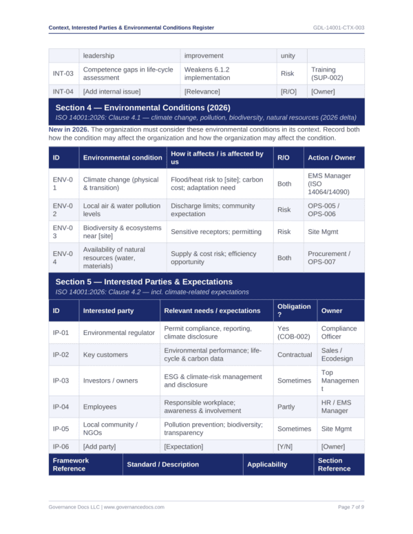 Context Environmental Conditions Register Best Page P7 600x776 - ISO 14001 template preview