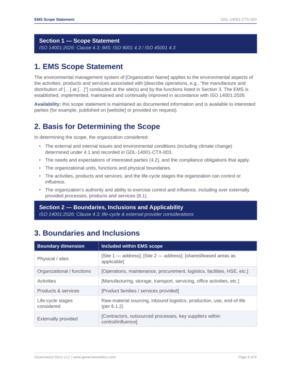 EMS Scope Statement Best Page P6 600x776 - ISO 14001 template preview