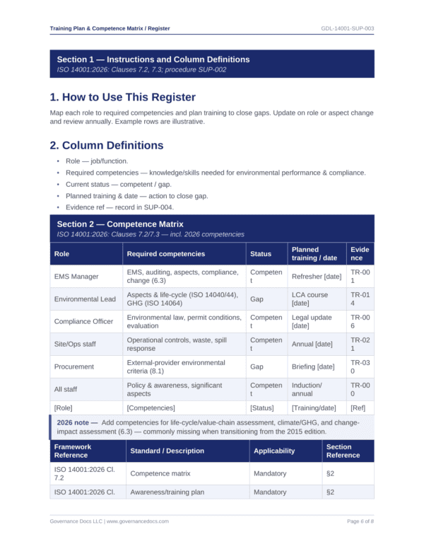 Training Plan Competence Matrix Best Page P6 600x776 - ISO 14001 template preview