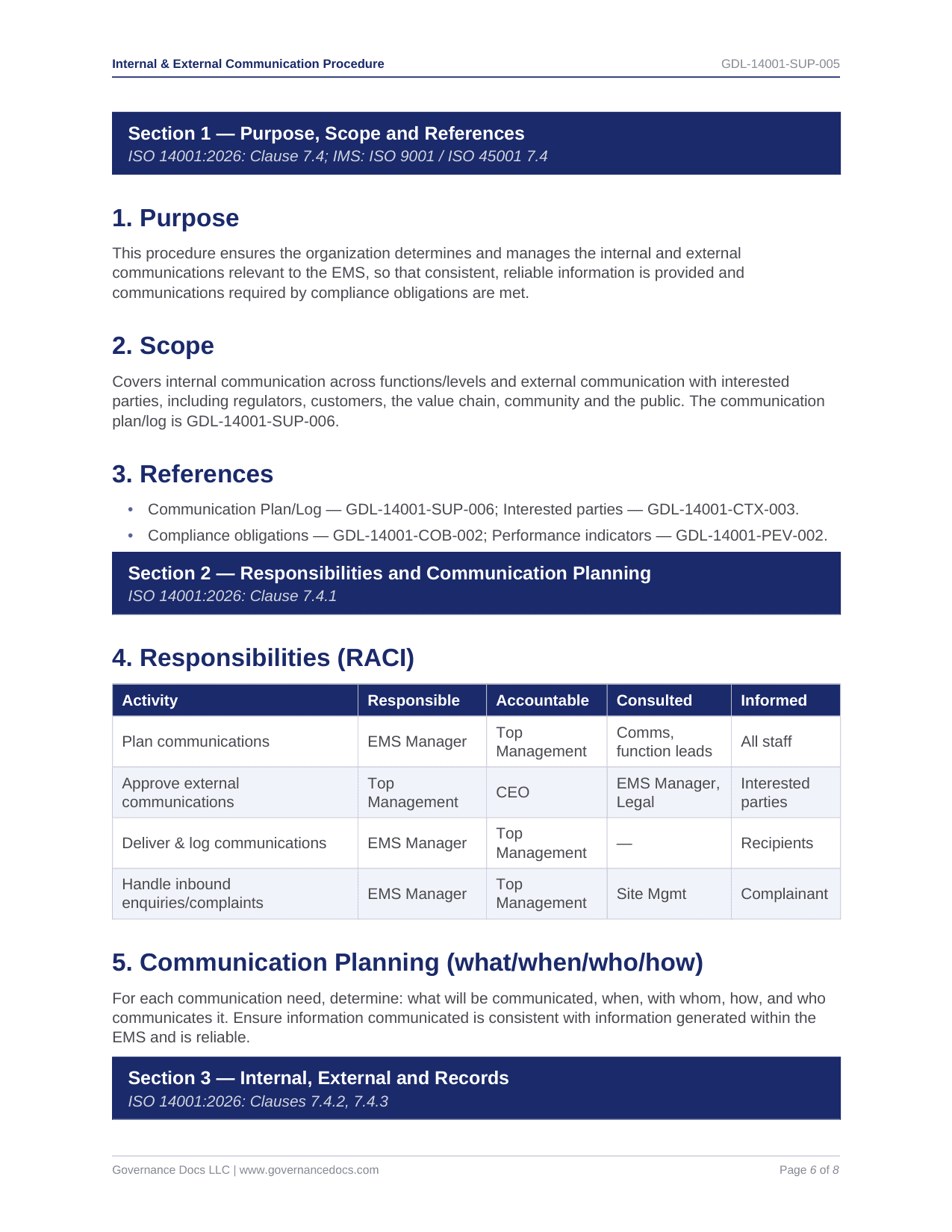 Internal External Communication Procedure - ISO 14001 template preview