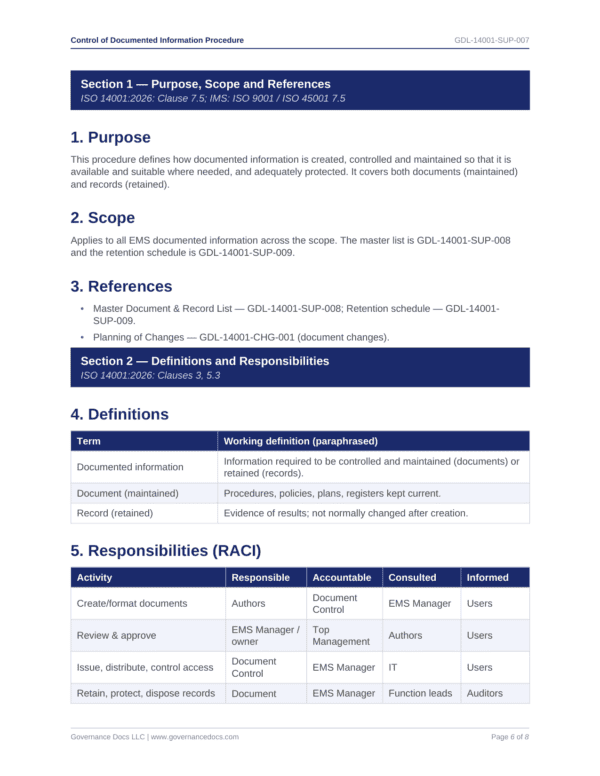 Control Of Documented Information Procedure Best Page P6 600x776 - ISO 14001 template preview
