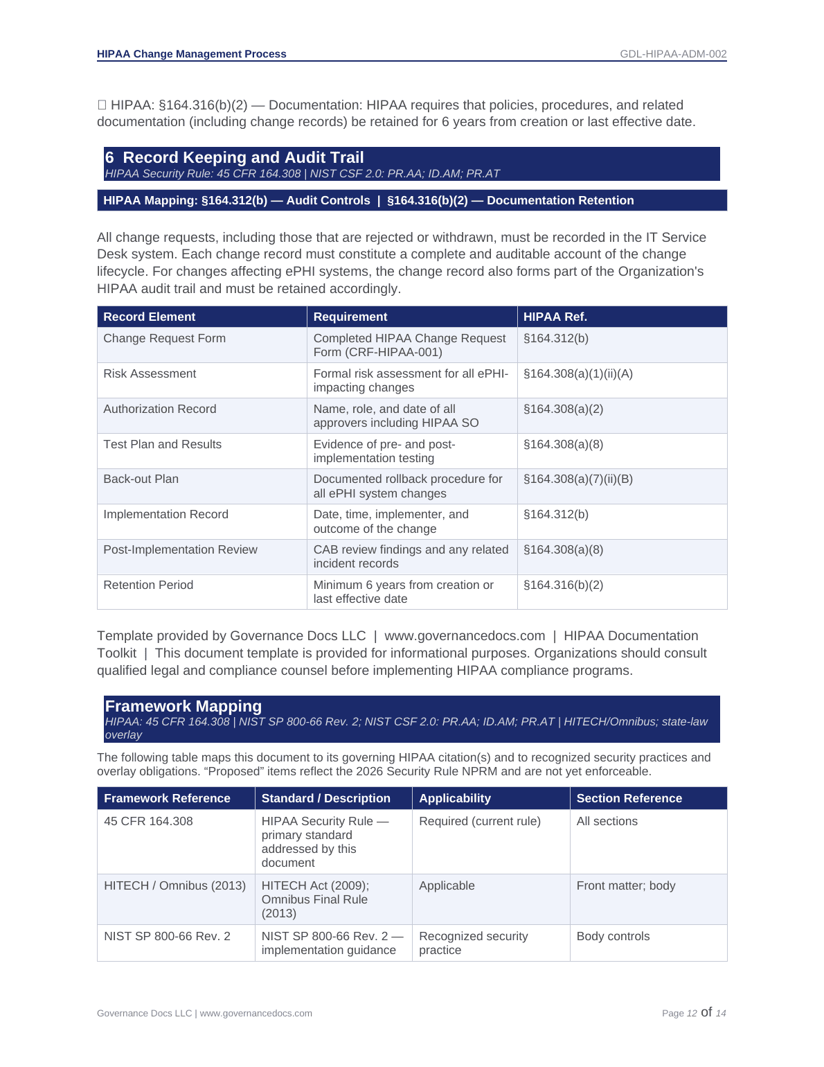 HIPAA change management process diagram for healthcare compliance.