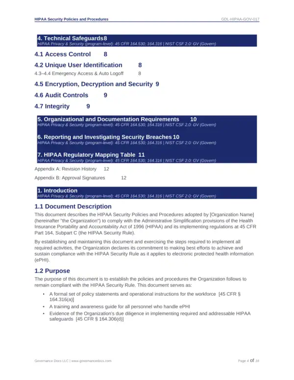HIPAA security policies and procedures document with focus on safeguards and compliance.