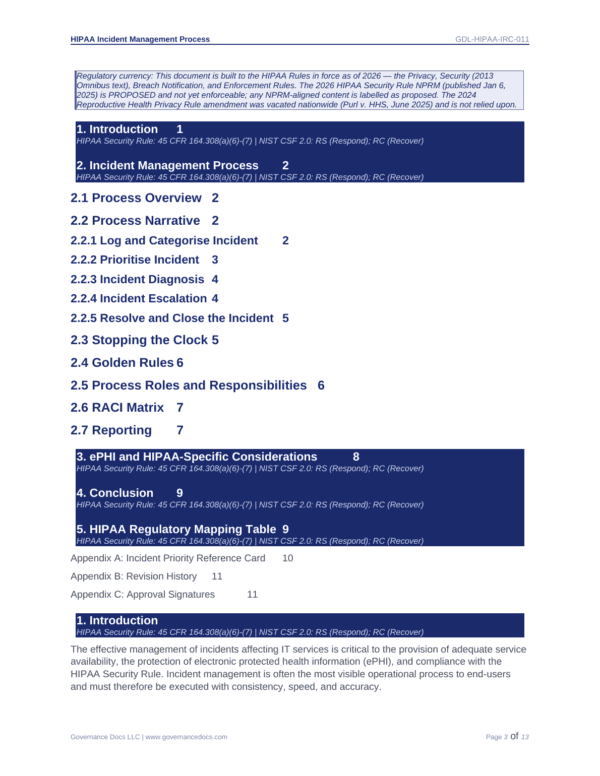 Diagram of HIPAA management process with key steps and responsibilities.