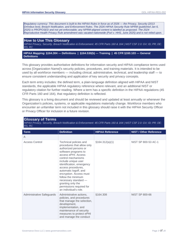 HIPAA security and privacy glossary with key terms and definitions for compliance.