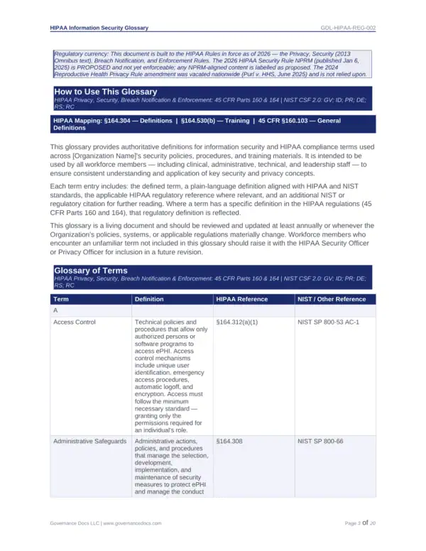 HIPAA security and privacy glossary with key terms and definitions for compliance.