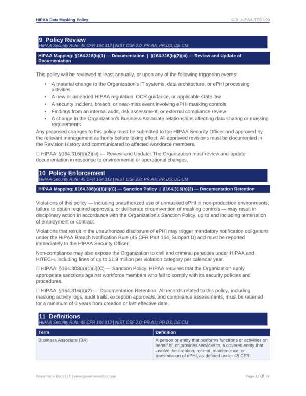 HIPAA Privacy Policy document with security and compliance details.