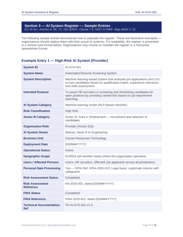 AI System Inventory & Register for EU AI Act Compliance.
