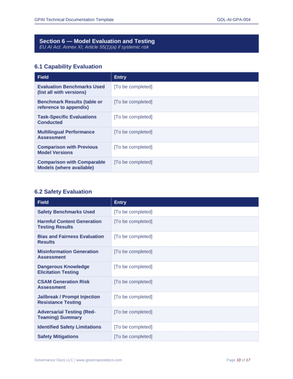 EU AI Act compliance templates for governance and risk assessment.