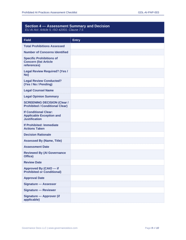 EU AI Act Compliance Templates for Governance and Risk Management.