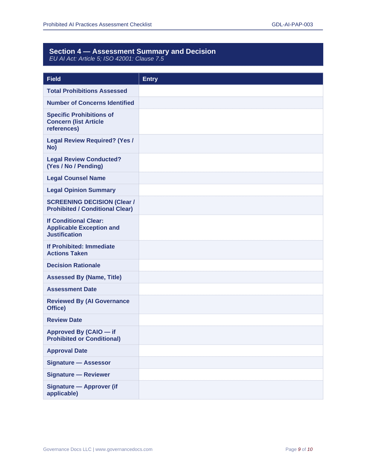EU AI Act Compliance Templates for Governance and Risk Management.
