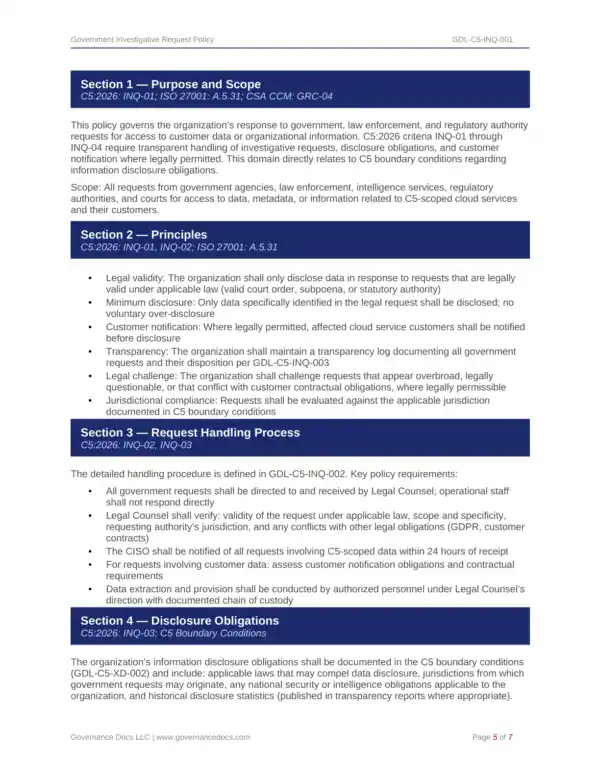 Comprehensive governance templates for C5:2026 cloud security standards. Ensure compliance with deta.