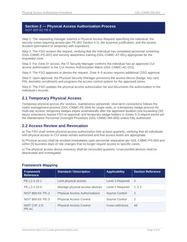 Physical Access Authorization Procedure for CMMC Level 2.