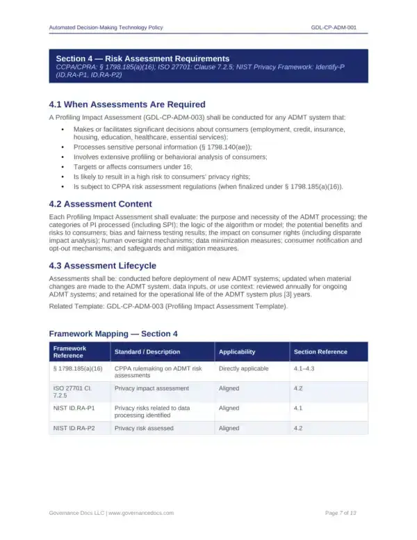 Privacy risk assessment requirements for CCPA-CPRA compliance and data protection.