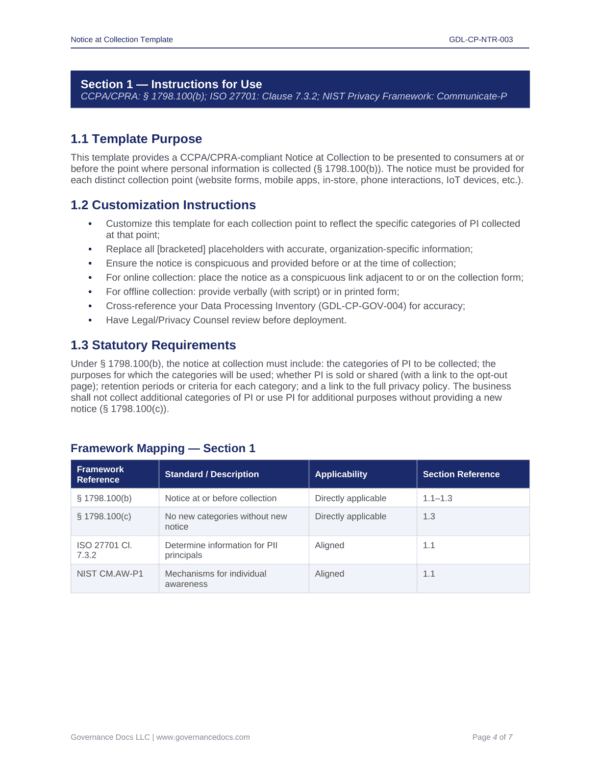 Privacy compliance templates for CCPA and CPRA regulations.
