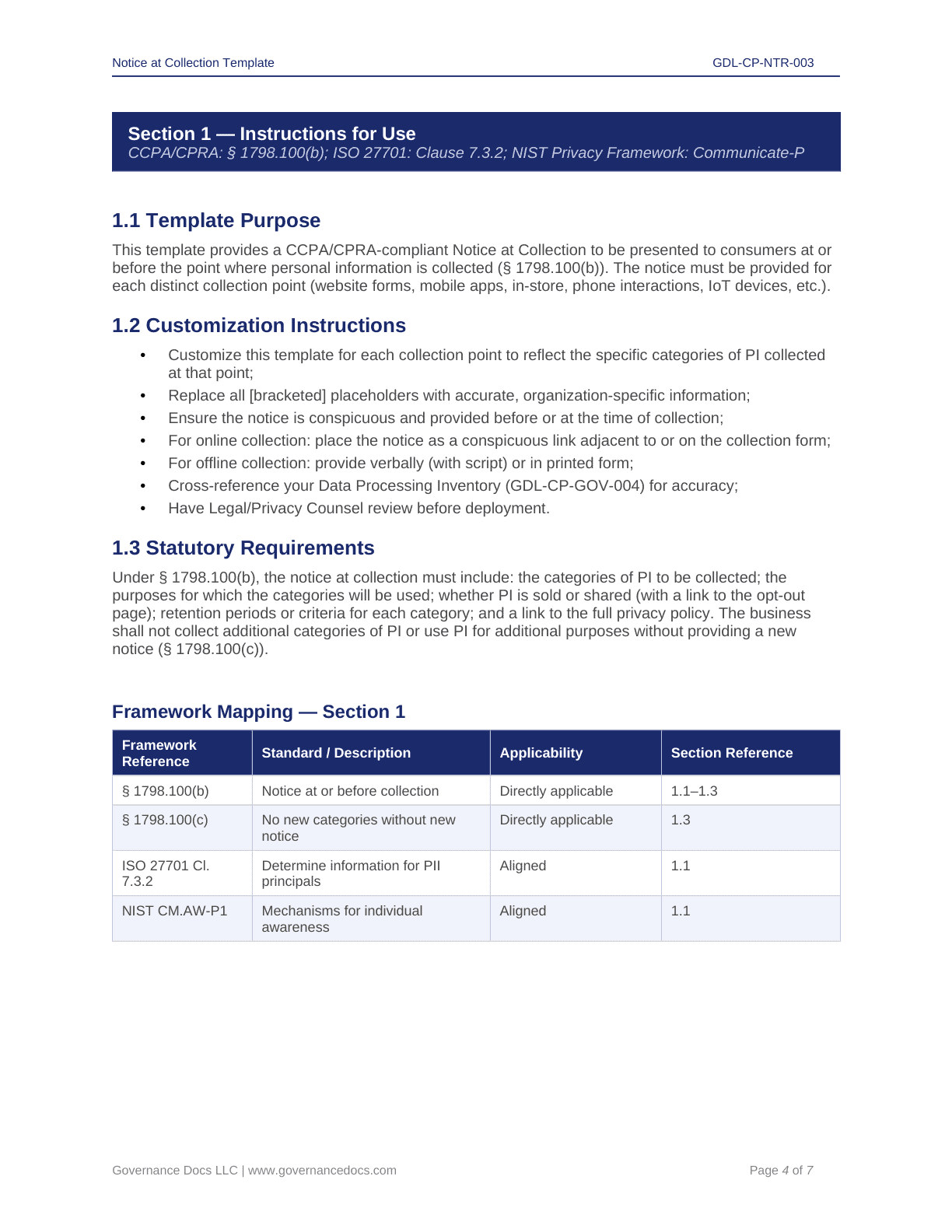 Privacy compliance templates for CCPA and CPRA regulations.