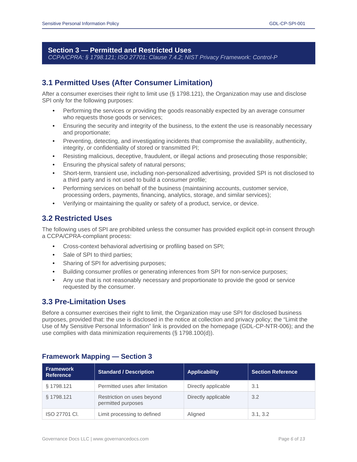 Permitted Uses for Data Privacy and Security.