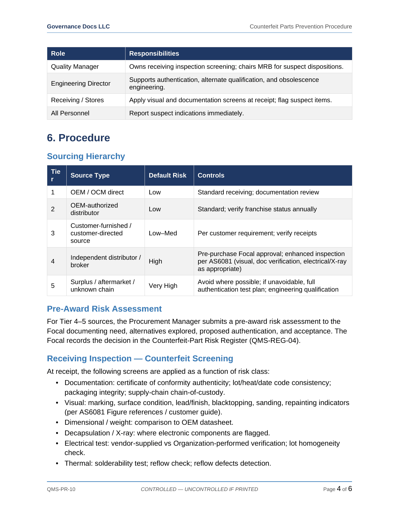 AS 9100 documentation toolkit — sample template page 10