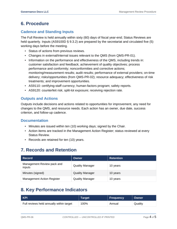 AS 9100 documentation toolkit — sample template page 14