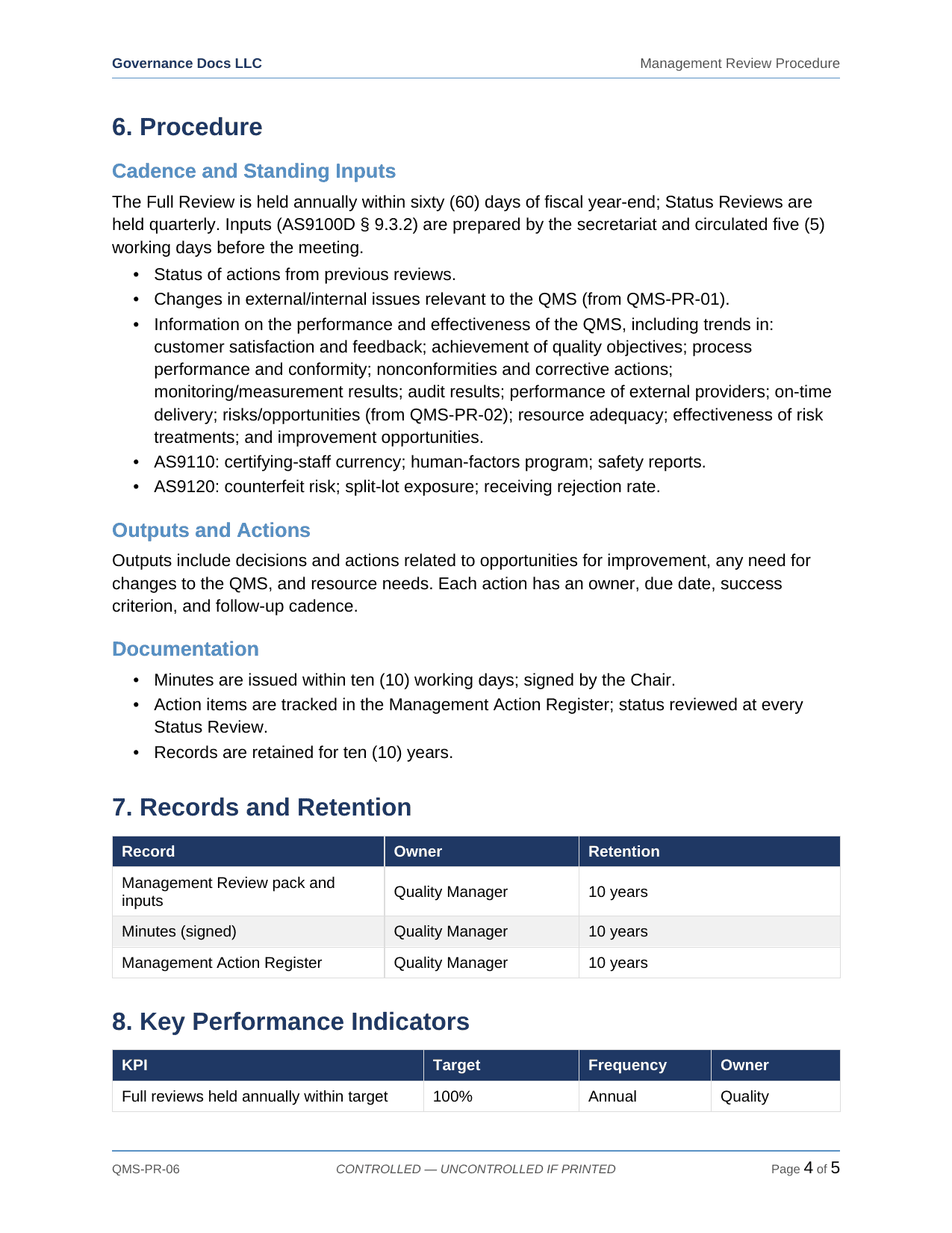 AS 9100 documentation toolkit — sample template page 14