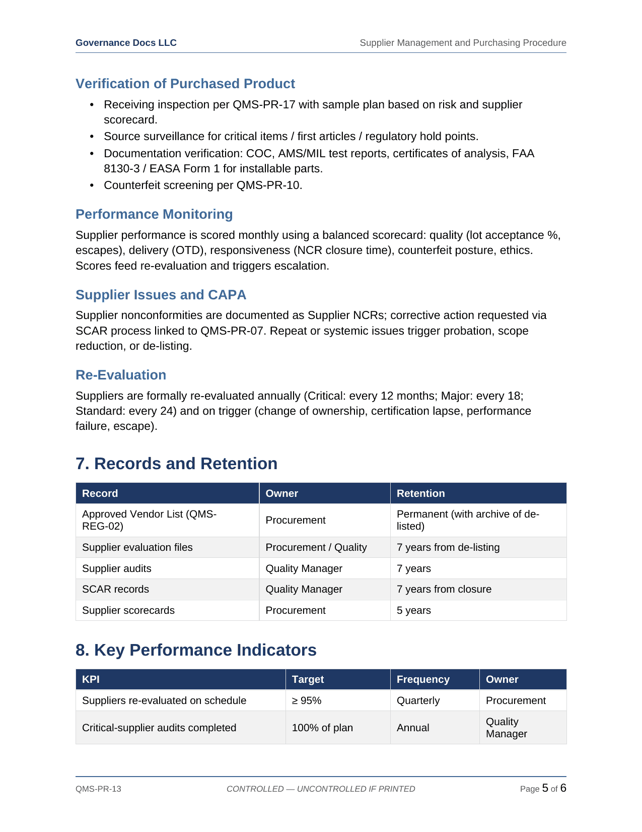 AS 9100 documentation toolkit — sample template page 17