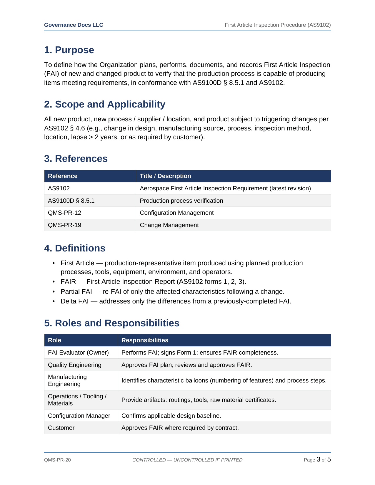 AS 9100 documentation toolkit — sample template page 19