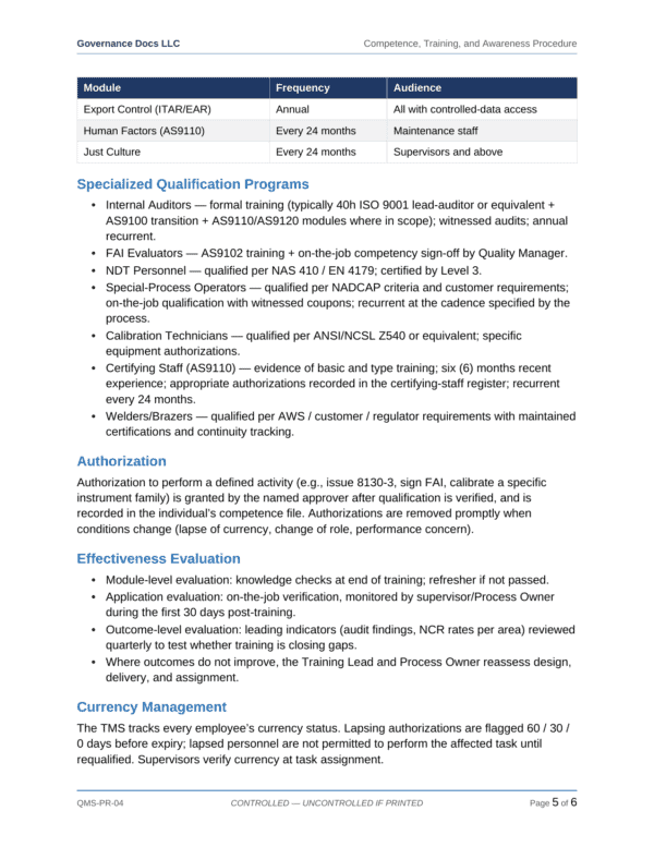 AS 9100 documentation toolkit — sample template page 2