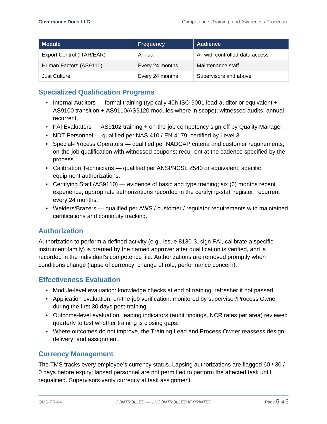 AS 9100 documentation toolkit — sample template page 2