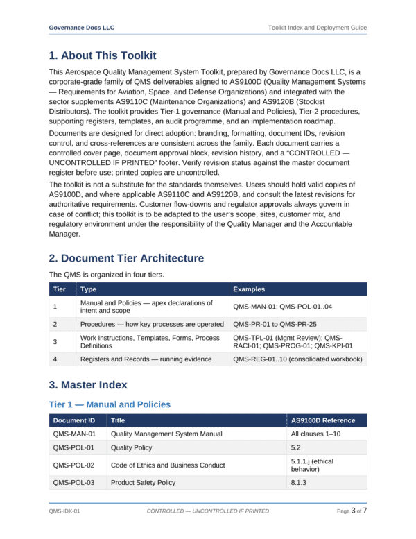 AS 9100 documentation toolkit — sample template page 3