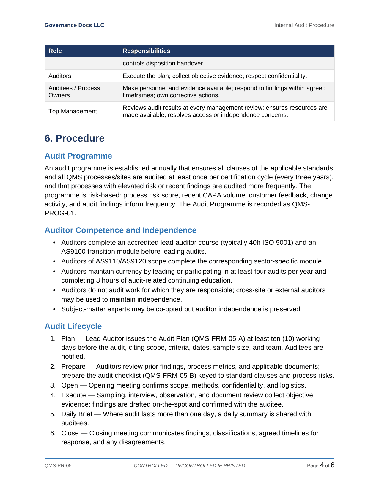 AS 9100 documentation toolkit — sample template page 6