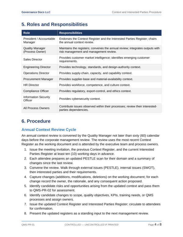 AS 9100 documentation toolkit — sample template page 7