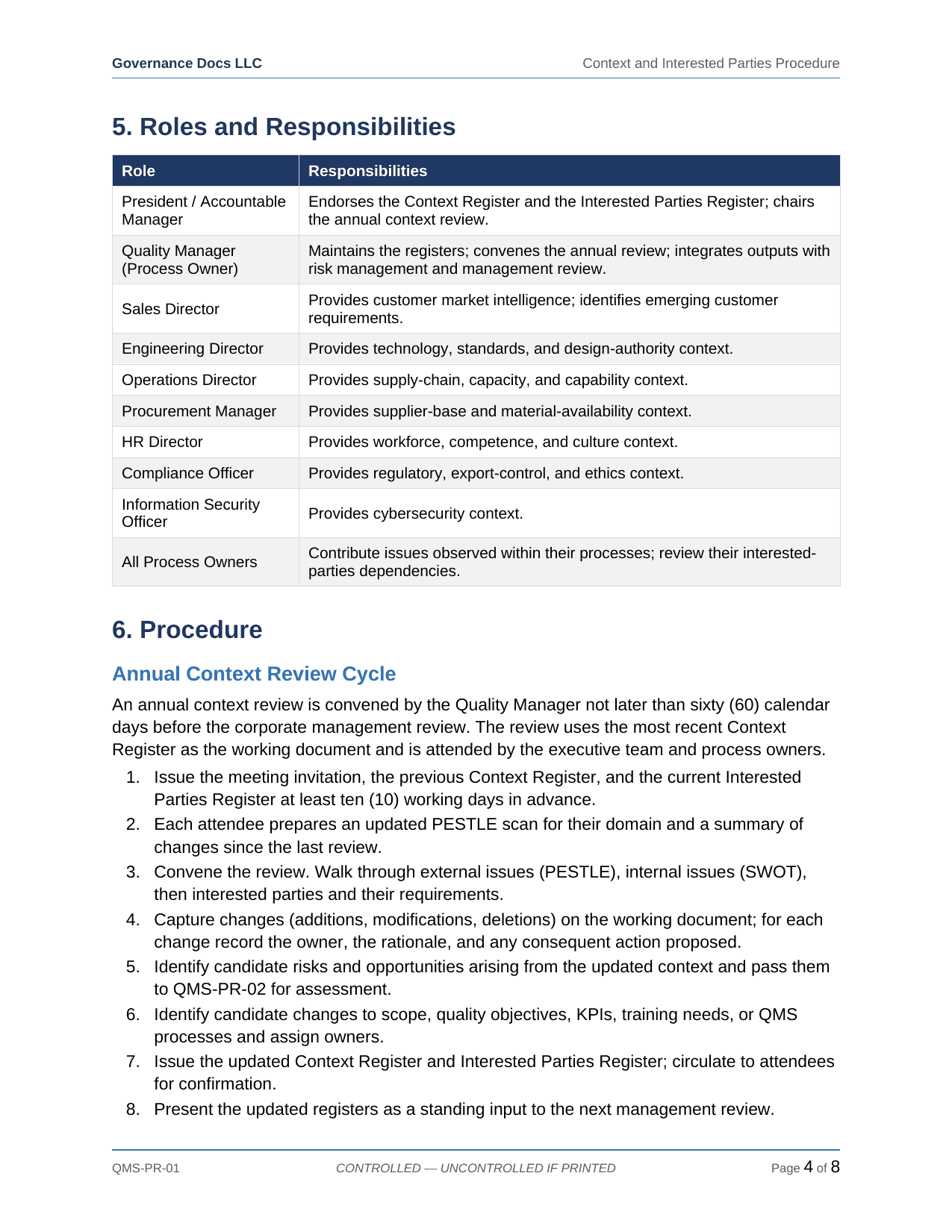 AS 9100 documentation toolkit — sample template page 7
