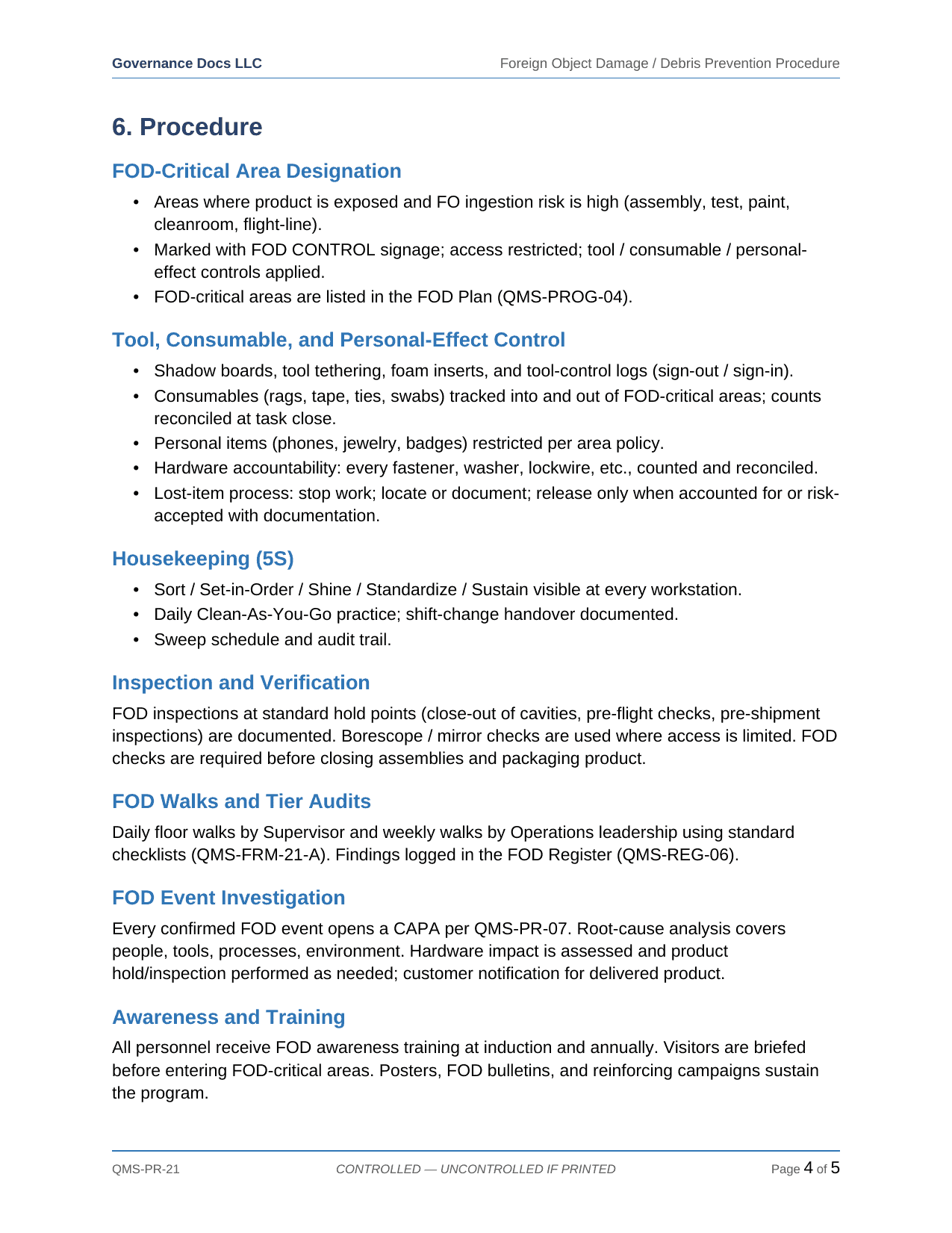 AS 9100 documentation toolkit — sample template page 8