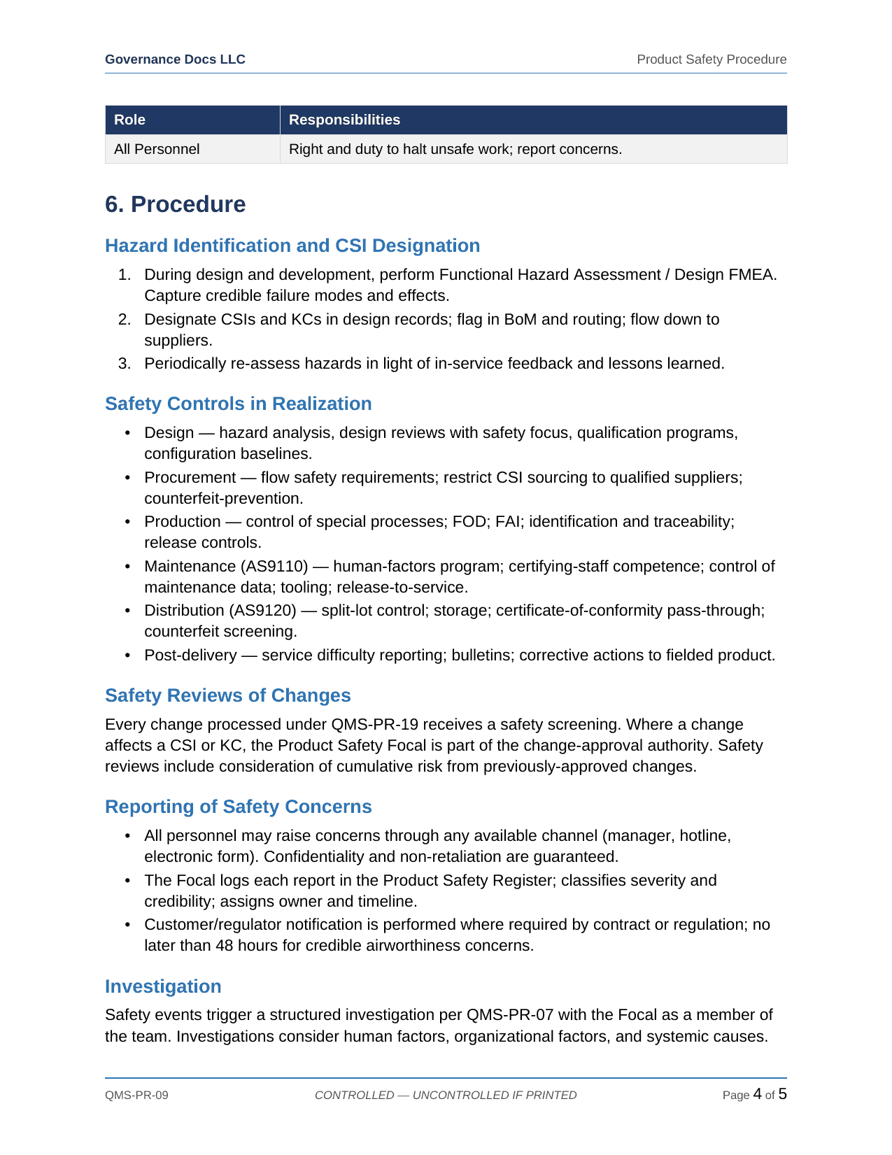 AS 9100 documentation toolkit — sample template page 9