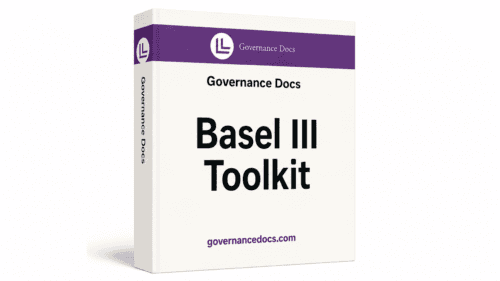 Basel III risk management toolkit with 25 templates for banking governance and compliance.