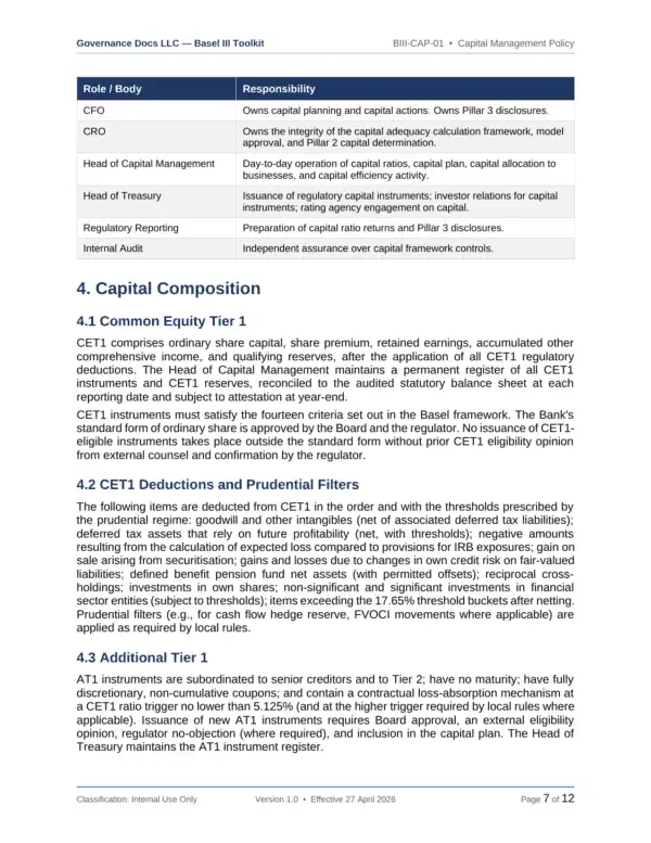 Basel III documentation toolkit — sample template page 1