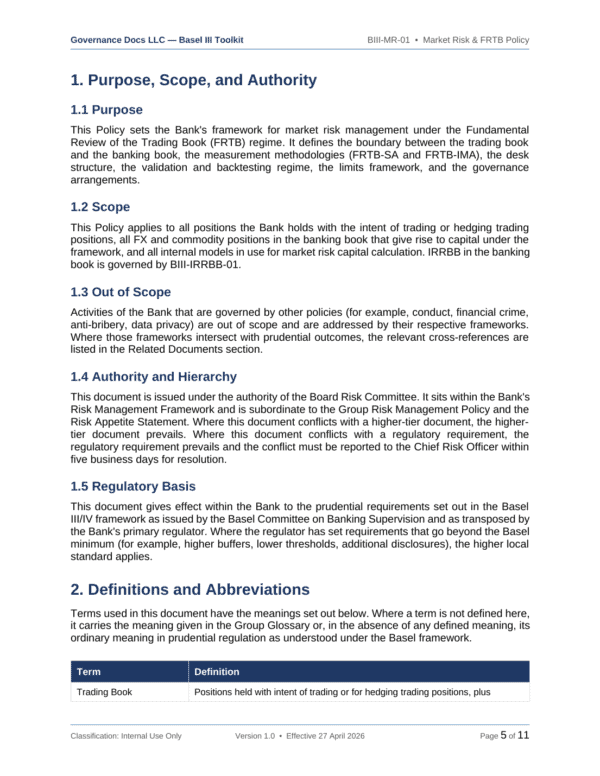 Basel III documentation toolkit — sample template page 10